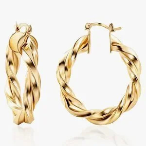 New?18k Gold Plated Twisted Hoop Earrings